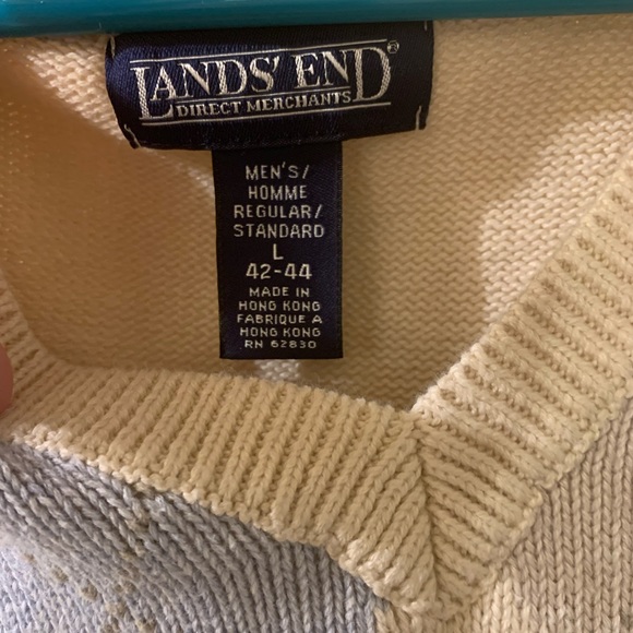 Lands’ End Men’s Argyle Sweater Vest Size large blue Gray Beige Preppy 90’s - Picture 4 of 5